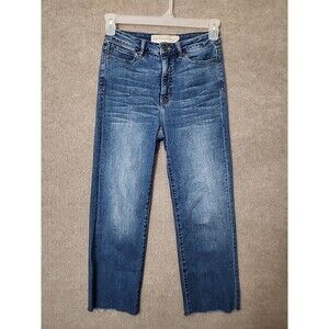 Soft Surroundings Capri Jeans Womens 4 Tall Blue Medium Wash Raw Hem Straight